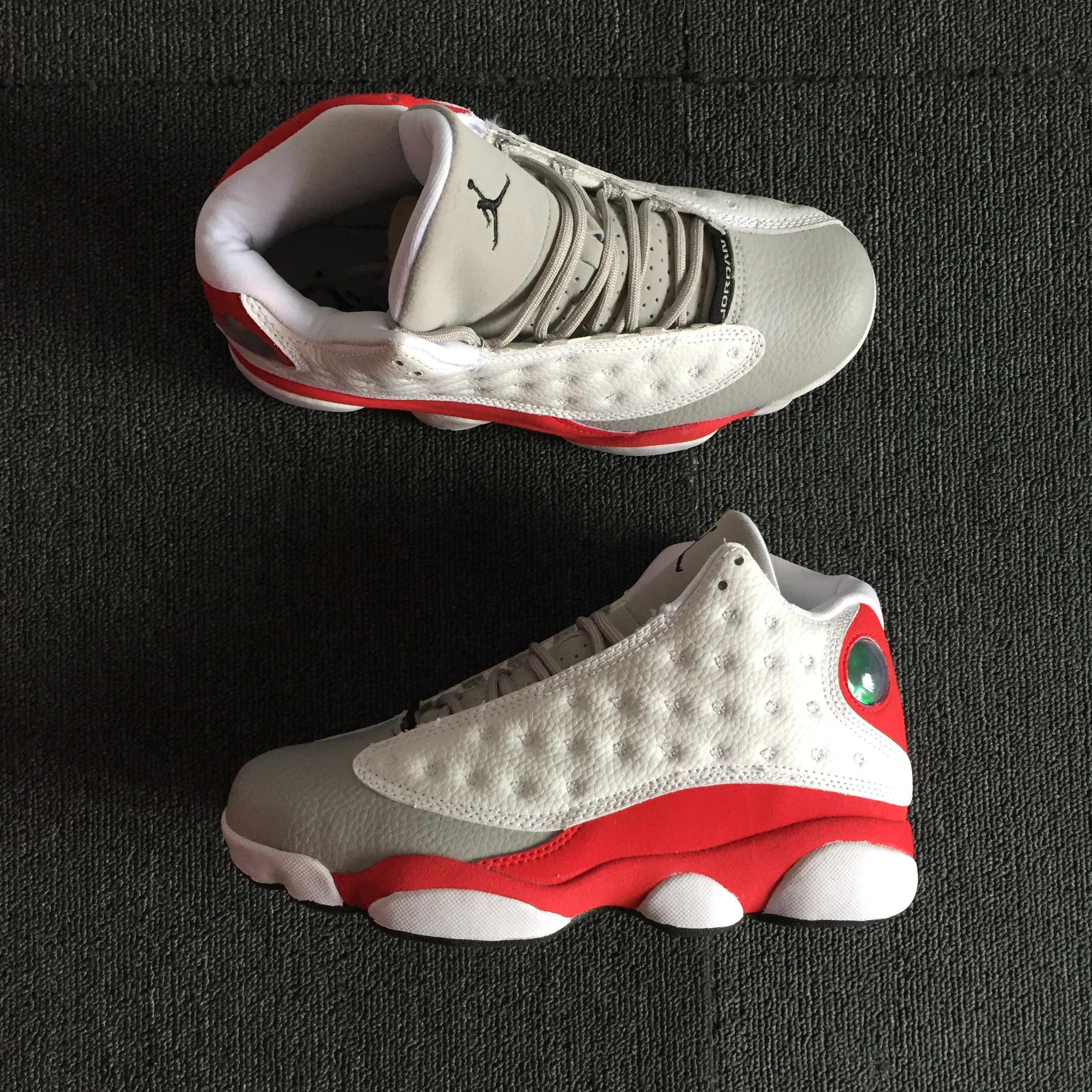 New Air Jordan 13 Kidd White Grey Red Shoes - Click Image to Close